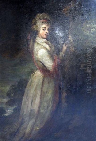 Woman In A White Dress Posting A Love Letter In A Tree Oil Painting by Sir John Hoppner