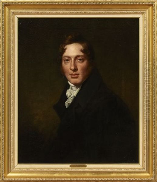 Portrait Of A Gentleman In A Black Coat And White Cravat Oil Painting by Sir John Hoppner