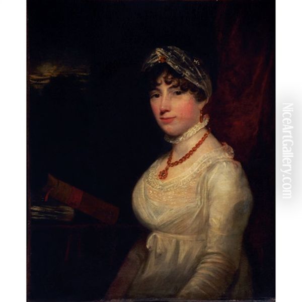 Portrait Of A Lady In White Oil Painting by Sir John Hoppner