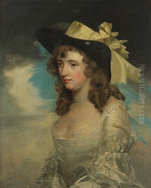 Portrait Of Mrs. Crowe In A Black Bonnet Oil Painting by Sir John Hoppner