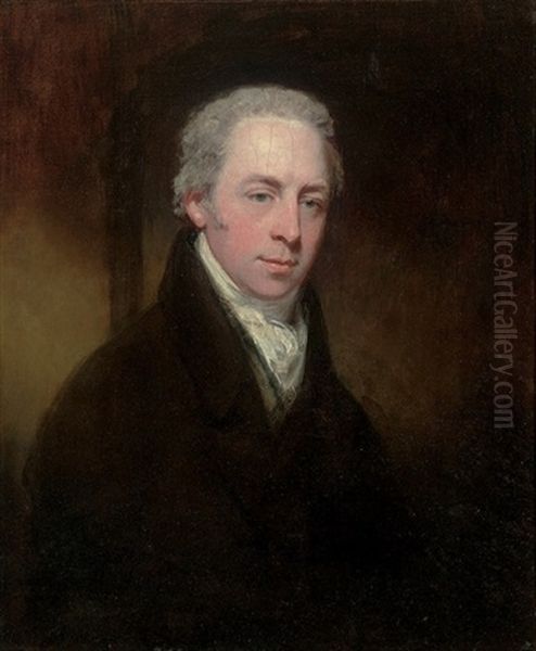 Portrait Of William, 1st Earl Of Lonsdale In A Black Coat With White Stock Oil Painting by Sir John Hoppner