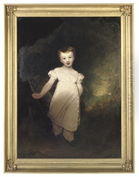 Portrait Of A Young Boy (sir Thomas Munro Of Lindertis, Forfar, As A Child?) In A Pale Pink Gown Oil Painting by Sir John Hoppner