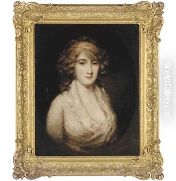 Portrait Of Charlotte Augusta Papendiek In A White Dress Oil Painting by Sir John Hoppner