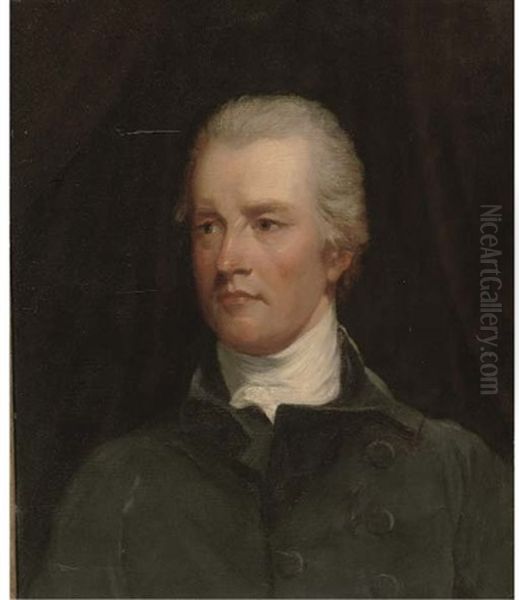 Portrait Of William Pitt, Bust-length, In A Grey Coat And White Cravat Oil Painting by Sir John Hoppner