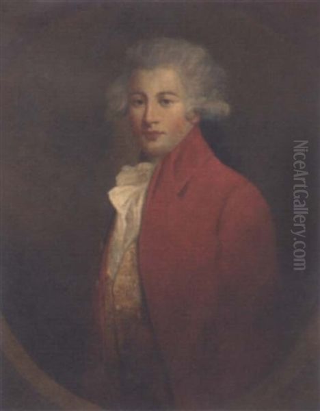 Portrait Of A Young Gentleman, In A Red Jacket And White Cravat Oil Painting by Sir John Hoppner