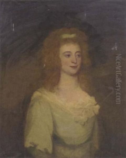 Portrait Of Mrs. Dennis In A Blue Dress Oil Painting by Sir John Hoppner