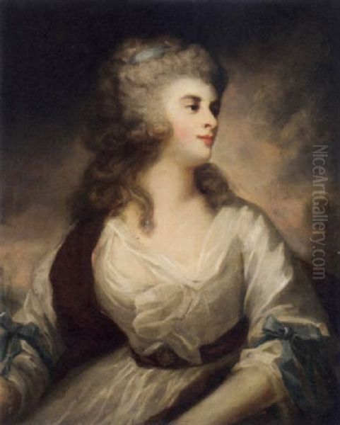 Portrait Of A Lady (georgiana Cavendish, Duchess Of Devonshire?) In A White Dress Oil Painting by Sir John Hoppner