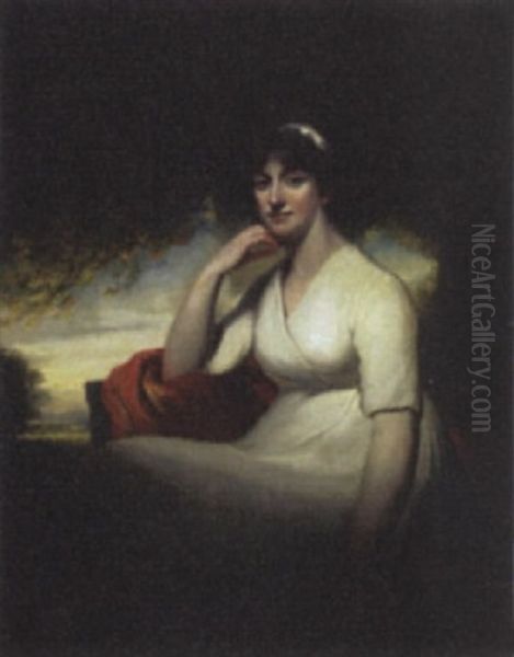 Portrait Of A Lady Seated In A Landscape Oil Painting by Sir John Hoppner