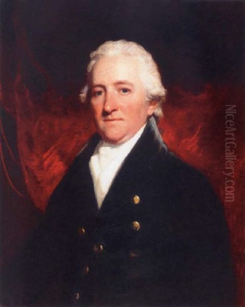 Portrait Of Samuel Brandram Wearing A Black Coat And White Stock Oil Painting by Sir John Hoppner