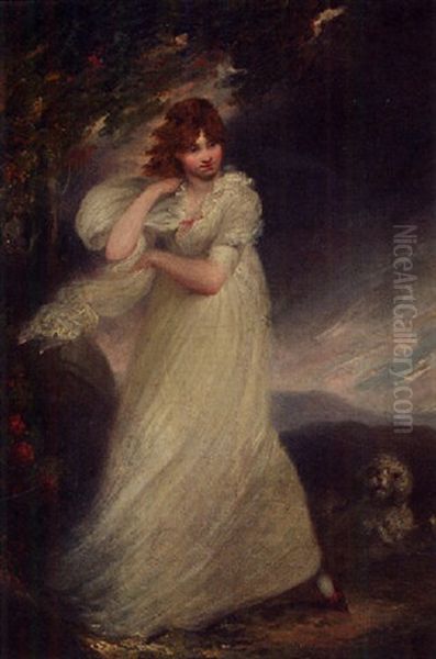 Girl And Her Dog Oil Painting by Sir John Hoppner