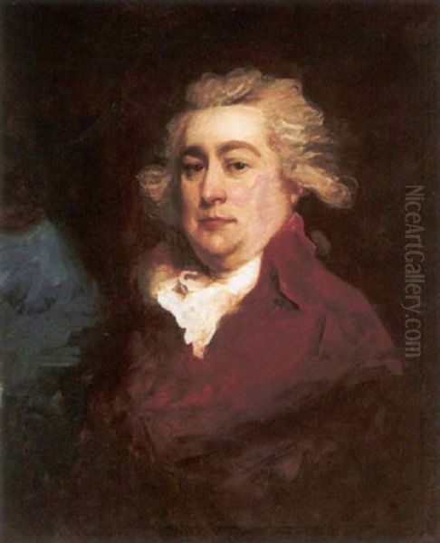 Portrait Of A Gentleman Wearing A Red Coat And White Stock Oil Painting by Sir John Hoppner