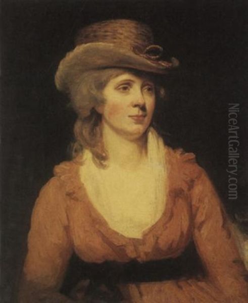 A Portrait Of A Lady, Elizabeth Spencer Churchill (?), Wearing A Fur-lined Riding Hat Oil Painting by Sir John Hoppner