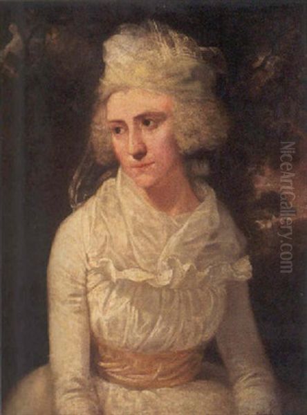 Portrait Of A Lady In A White Dress Oil Painting by Sir John Hoppner