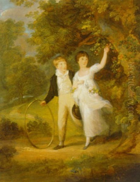 Parklandskab Med Dreng Og Pige Oil Painting by Sir John Hoppner