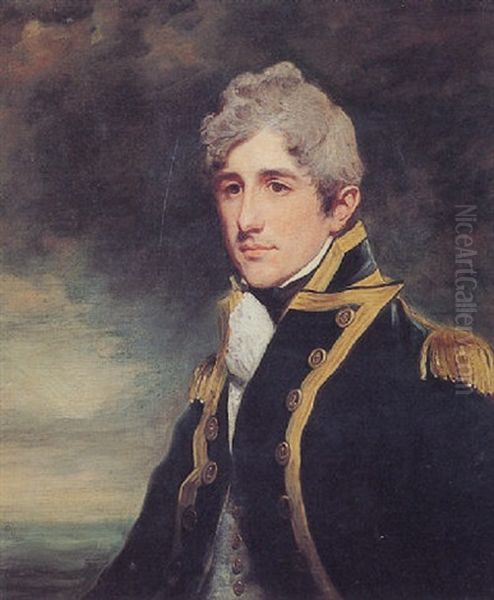 Portrait Of Rear Admiral John Sprat Rainier, In Naval Uniform Oil Painting by Sir John Hoppner