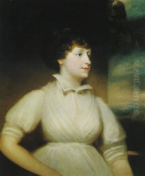 Portrait Of Mary Dionysia Calcroft, Half Length, Wearing A White Dress Oil Painting by Sir John Hoppner