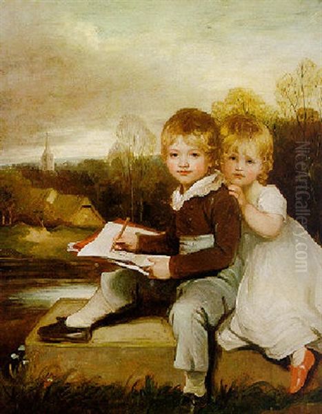 Portrait Of The Bowden Children, John And Mary Ann Oil Painting by Sir John Hoppner