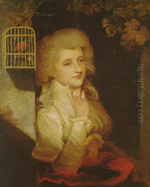 Portrait Of Mrs Young, Seated At An Open Window Oil Painting by Sir John Hoppner