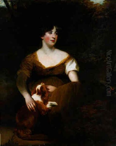 Portrait Of The Hon. Miss Emma Crewe Seated With Her Dog In A Landscape Oil Painting by Sir John Hoppner