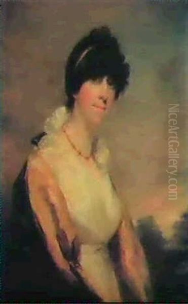 Portrait Of Mrs. John Corbett,nee Piggott, Of Chetwyn, Half Length, Wearing A White Dress And Yellow-lined Cloak, In A Oil Painting by Sir John Hoppner