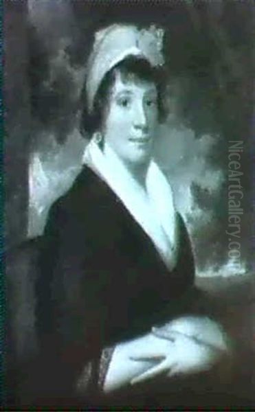 Portrait Of Mrs Whitbread, Seated Three-quarter Length,     Wearing A Black Lace Wrap And White Cap And Scarf, In A Oil Painting by Sir John Hoppner