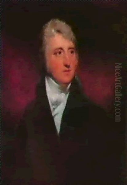 Portrait Of Colonel The Hon. Robert Fulke Greville, Bust    Length Wearing A Dark Coat Andwhite Stock. Oil Painting by Sir John Hoppner