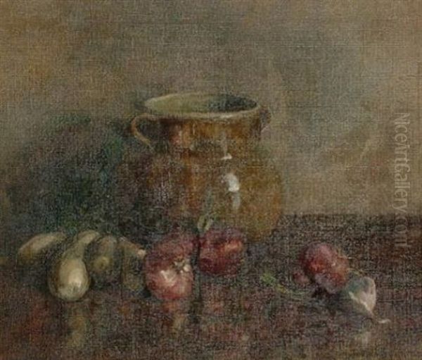 Still Life With Onions And Garlic Oil Painting by Gwendoline M. Hopton