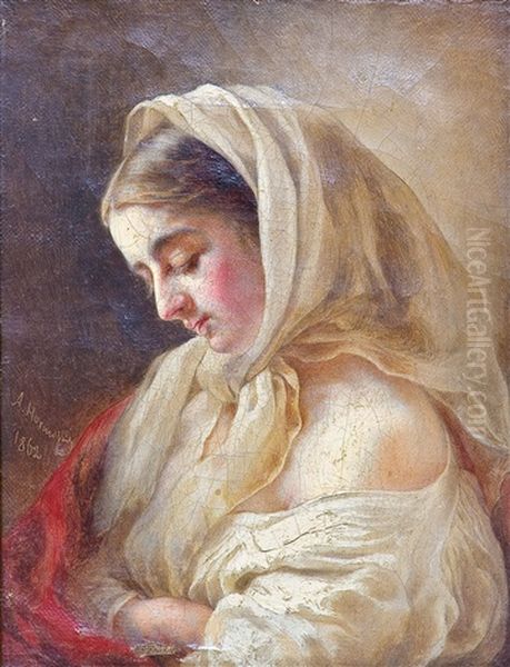 Portrat Einer In Gedanken Versunkenen, Jungen Frau Oil Painting by Apollinariy Horawski