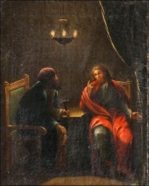 Under The Oil Lamp Oil Painting by Pehr Hoerberg