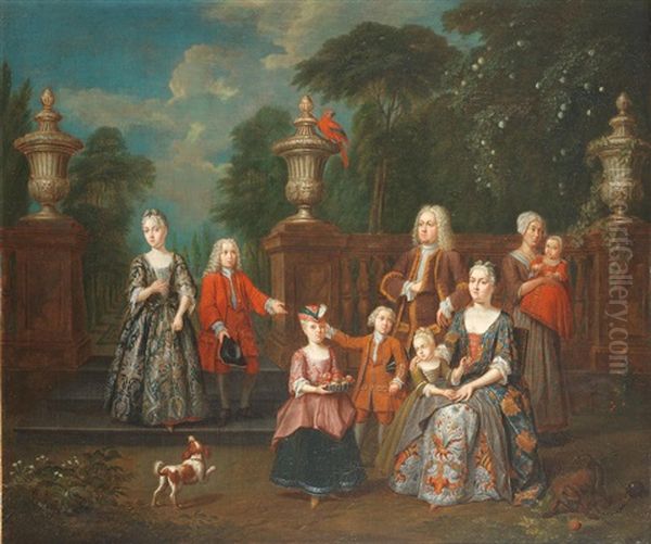 Portrait Of A Family Group In A Park Landscape Oil Painting by Jan Josef Horemans the Elder