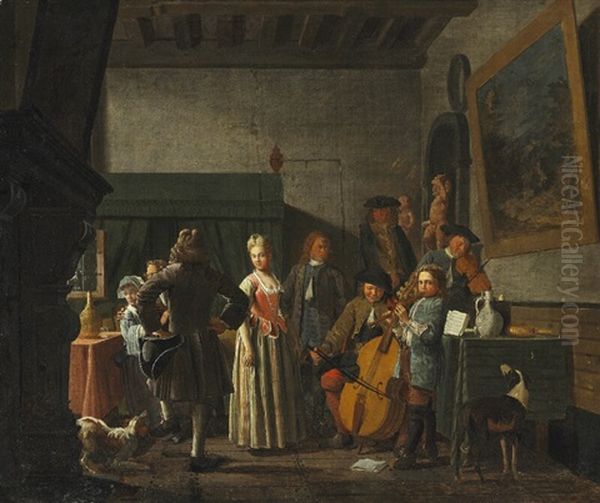 An Interior With Musicians Oil Painting by Jan Josef Horemans the Elder