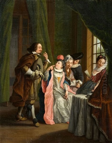 Interior Scene With Elegant Company As Allegories Of The Senses Oil Painting by Jan Josef Horemans the Elder