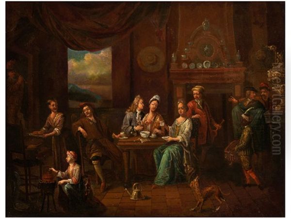 Hofische Tischgesellschaft Oil Painting by Jan Josef Horemans the Elder