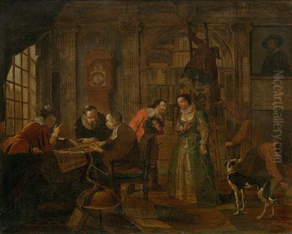 Scholars In A Library Oil Painting by Jan Josef Horemans the Elder