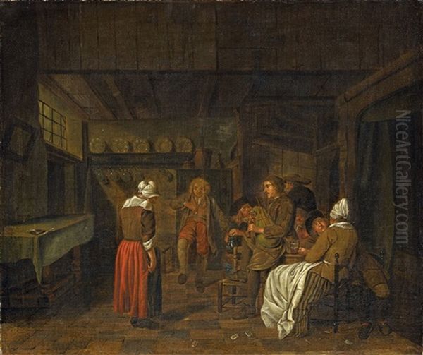 Tavern Scene Oil Painting by Jan Josef Horemans the Elder