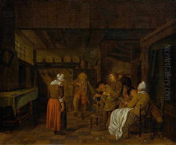 A Tavern Scene Oil Painting by Jan Josef Horemans the Elder