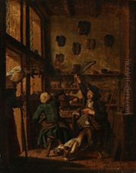 A Man Break In The Growling Dog Oil Painting by Jan Josef Horemans the Elder