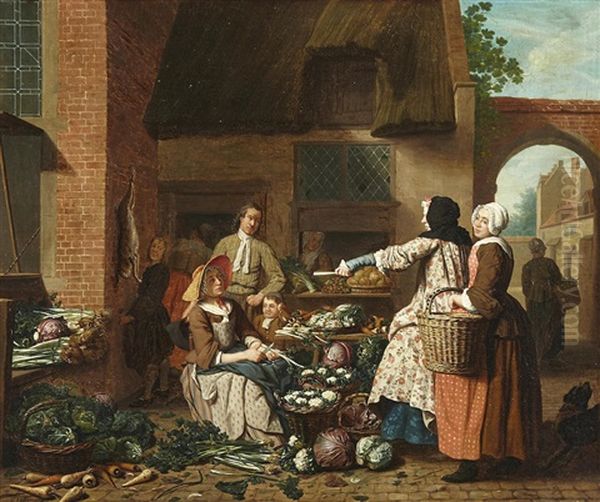 The Vegetable Market Oil Painting by Jan Josef Horemans the Elder