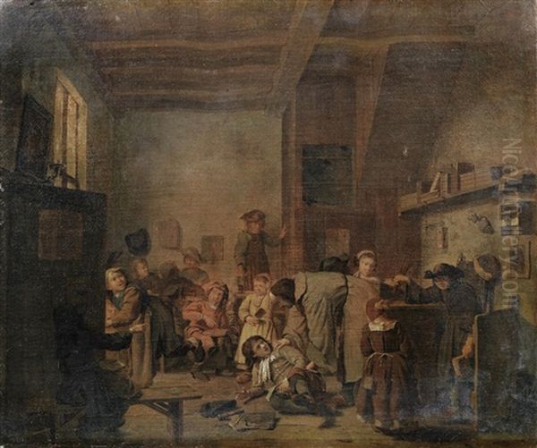 A Schoolmaster And His Pupils In An Interior Oil Painting by Jan Josef Horemans the Elder