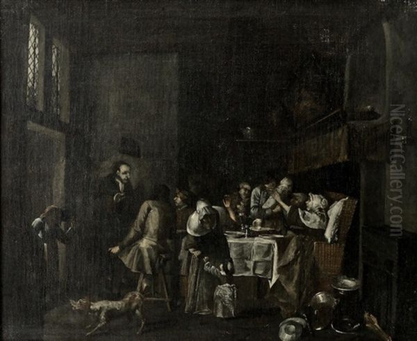 Figures In An Interior (2) Oil Painting by Jan Josef Horemans the Elder