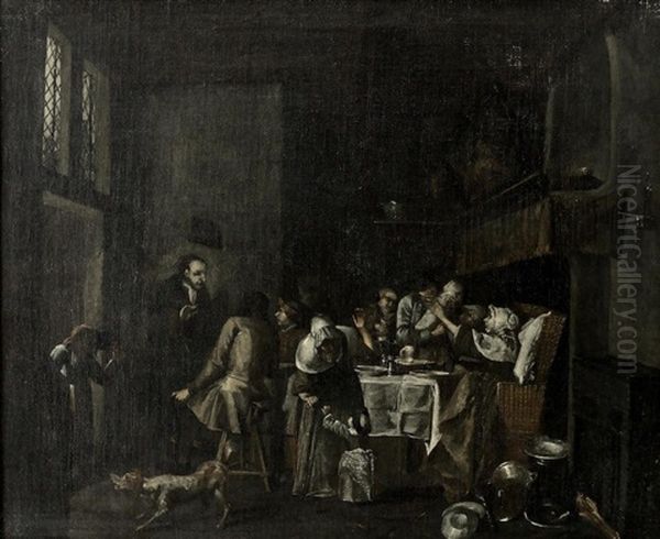 Figures In An Interior (a Pair) Oil Painting by Jan Josef Horemans the Elder