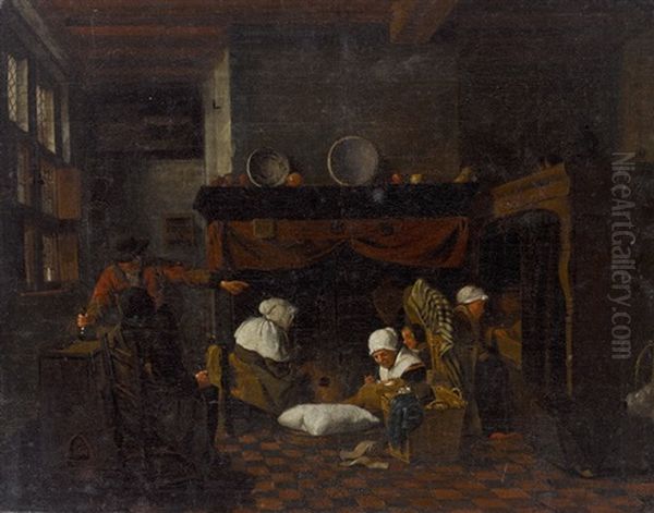 Stubeninterieur Mit Familie Oil Painting by Jan Josef Horemans the Elder