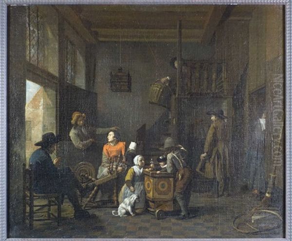 Scene D'interieur A La Cage Aux Oiseaux Oil Painting by Jan Josef Horemans the Elder