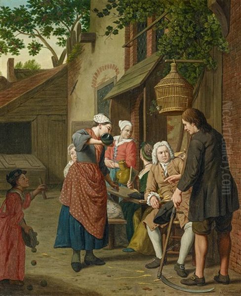 Vor Dem Wirtshaus Oil Painting by Jan Josef Horemans the Elder