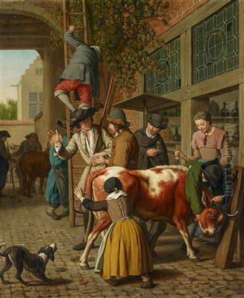 Viehmarkt In Einer Flamischen Stadt Oil Painting by Jan Josef Horemans the Elder