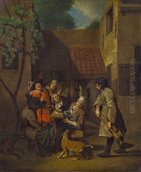 Zecher Im Hof Eines Wirtshauses Oil Painting by Jan Josef Horemans the Elder