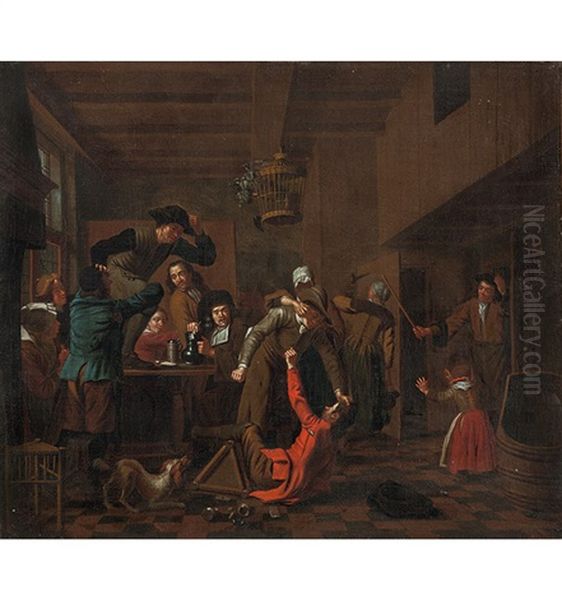 Rauferei Im Wirtshaus Oil Painting by Jan Josef Horemans the Elder