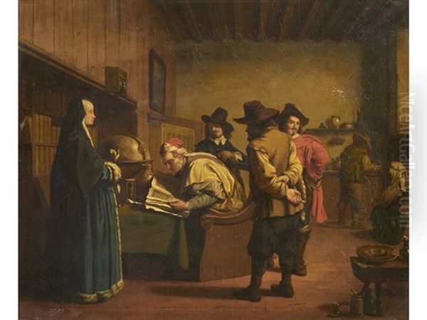 Figures In An Interior Oil Painting by Jan Josef Horemans the Elder