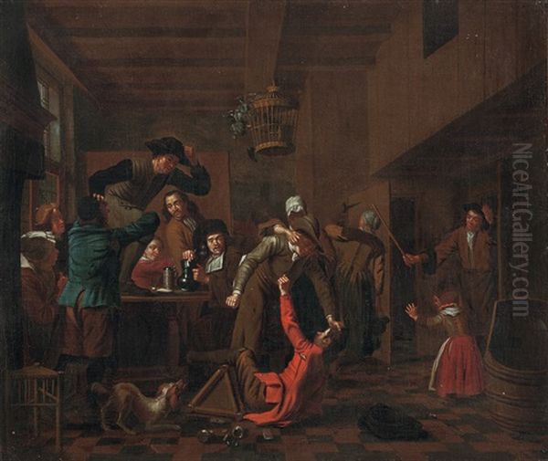 Rauferei Im Wirtshaus Oil Painting by Jan Josef Horemans the Elder