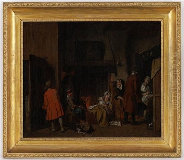 Scene D'interieur, Famille Au Coin Du Feu Oil Painting by Jan Josef Horemans the Elder